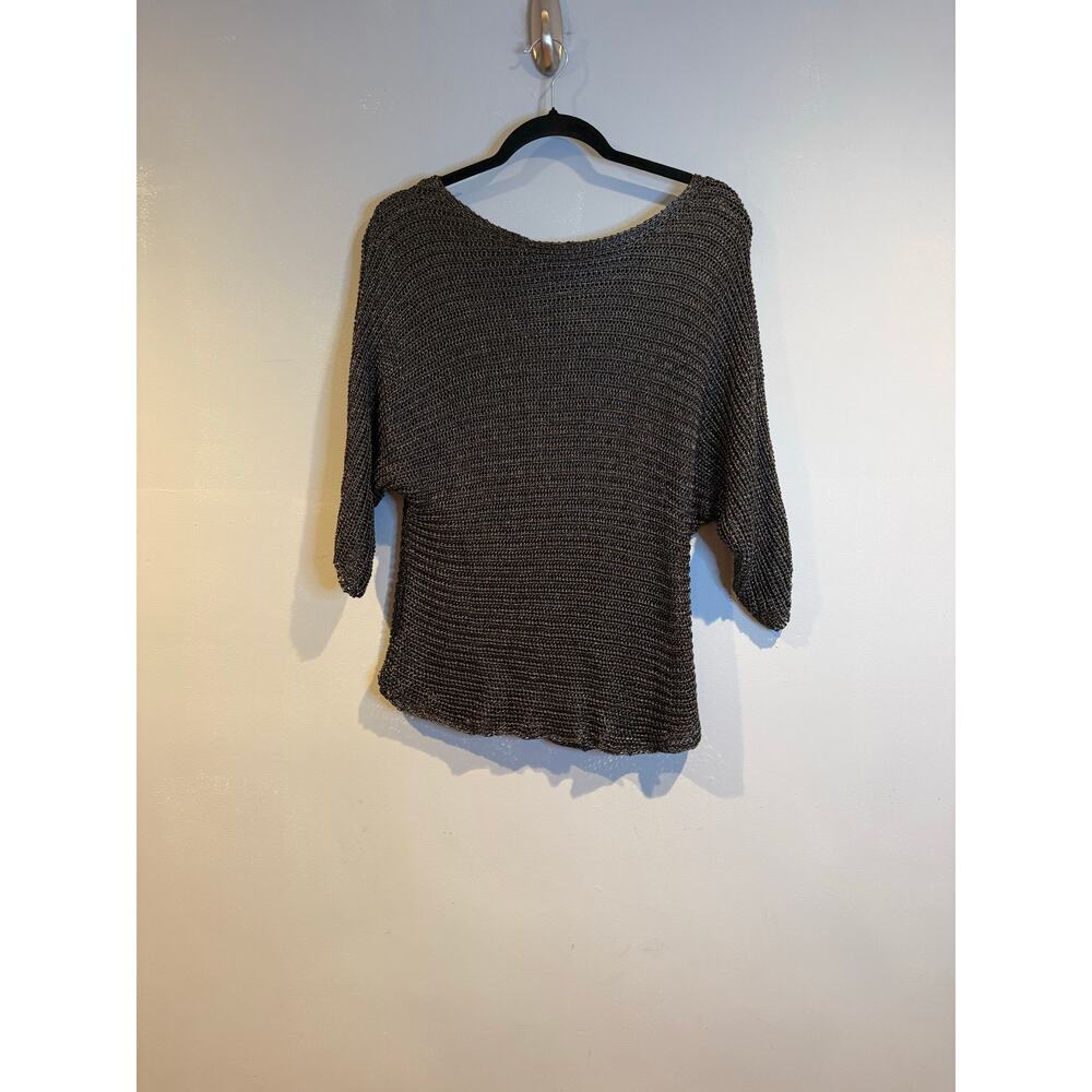 Vince Open-Knit Metallic Sweater Top – Black/Silver – Size S/P